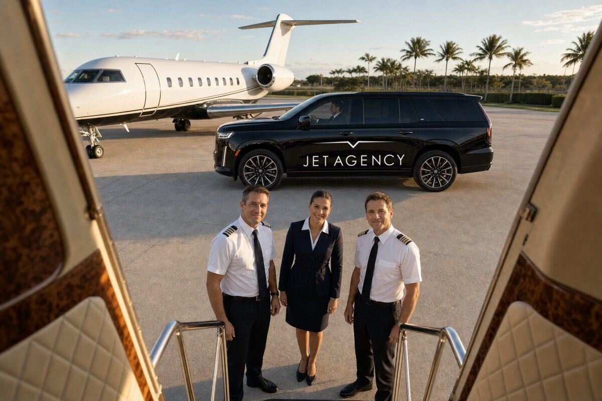 A Jet Agency car waiting planeside for arriving members