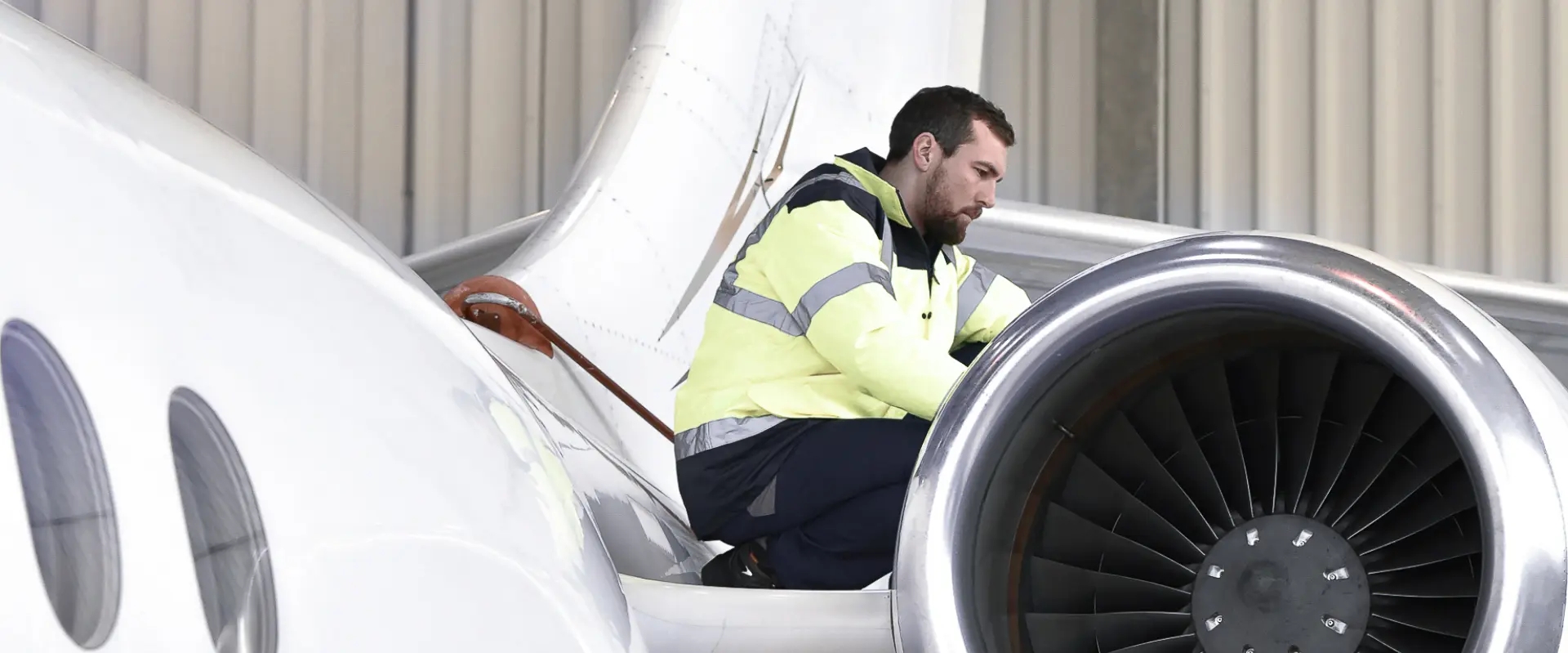 Mechanic inspecting jet.